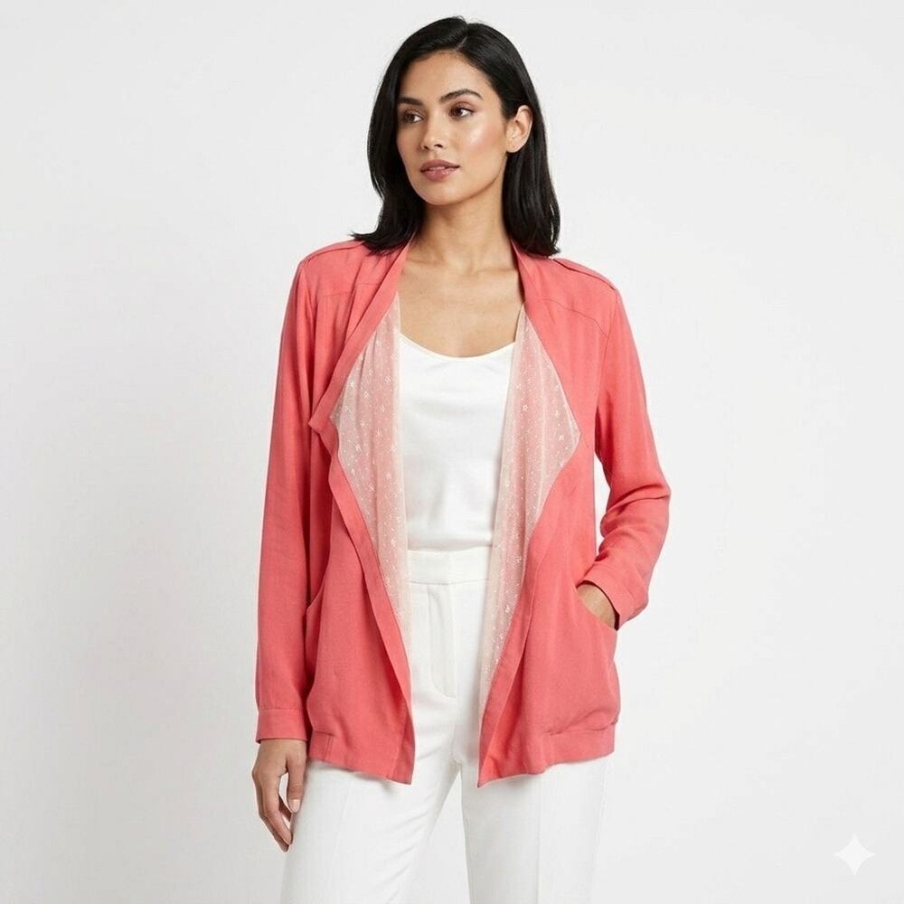 Kut from the Kloth Women Jacket XL Pink Draped Open Front Lace Lined Long Sleeve